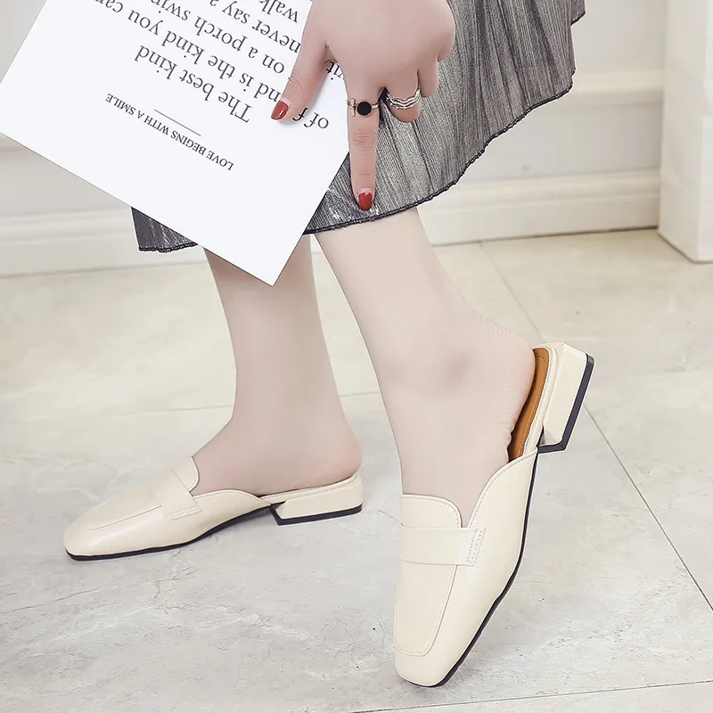 Кожаные туфли без задника женская обувь с квадратным носком шнуровки лоферы