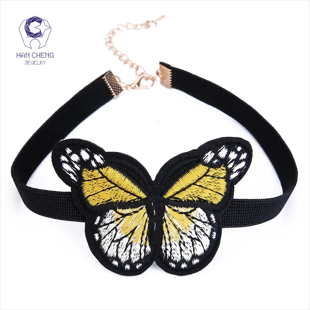 HanCheng Новое модное ожерелье чокер с бабочкой из ленты женское вышитое эластичная