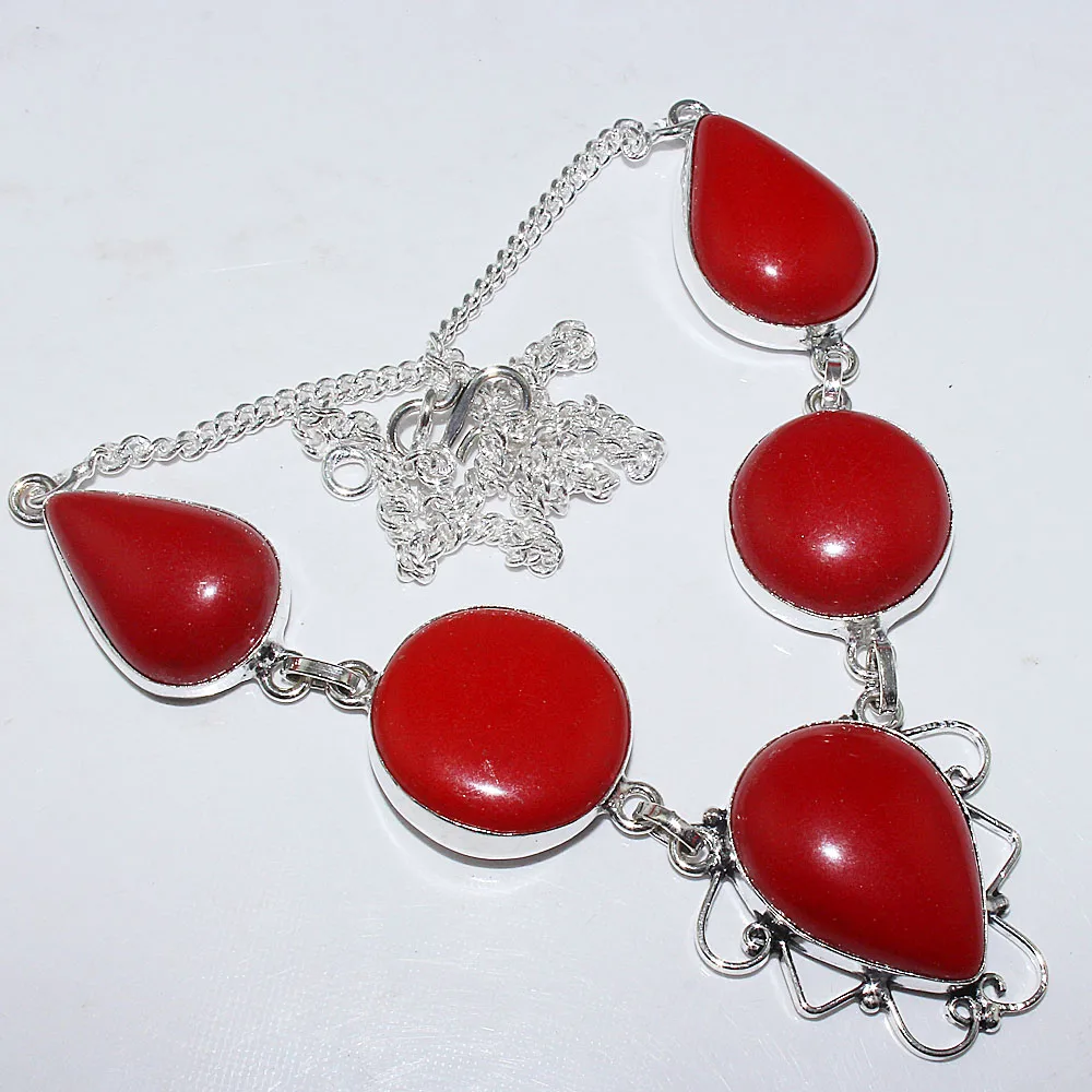 

Red Coral Necklace Silver Overlay over Copper , 49.3 cm, N0874