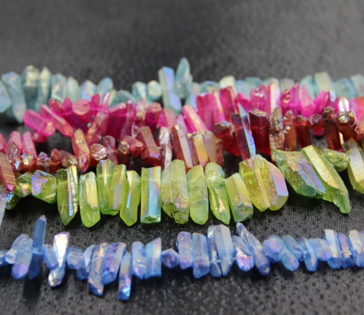 Ожерелье из натурального радужного бордового кварца подвеска с заостренными