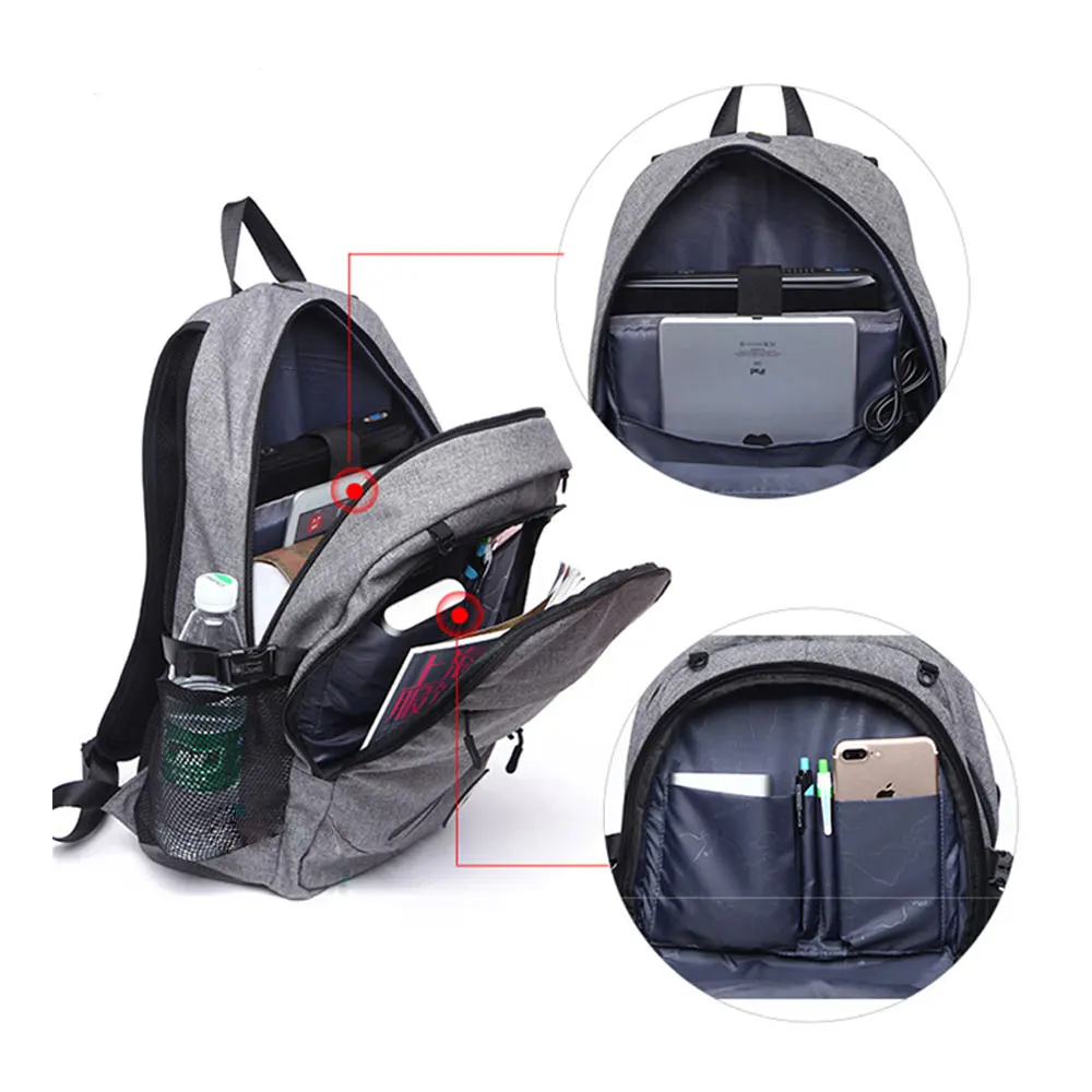 2018 Multifunction USB charging Sport Backpack With Football Basketball net School Bag For Teenager Male Soccer Ball Pack Bag
