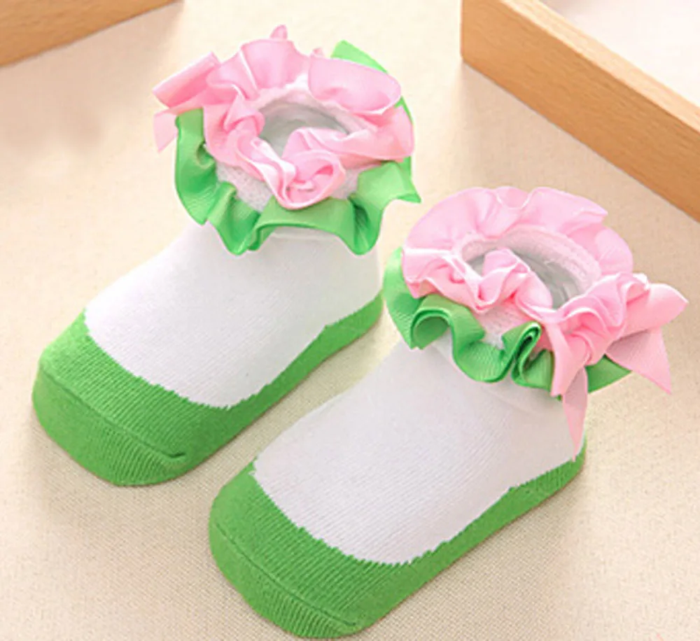 Newborn Baby Girls Cute Polyester Christmas Lace Bow Floor Socks Anti-Slip Step clothes | Детская одежда и обувь