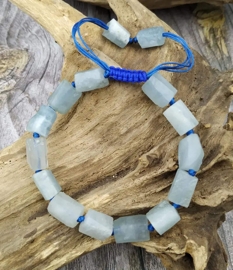 YA3871 Natural Rough Aquamarines Stone Cord Knot Adjustable Bracelet | Украшения и аксессуары