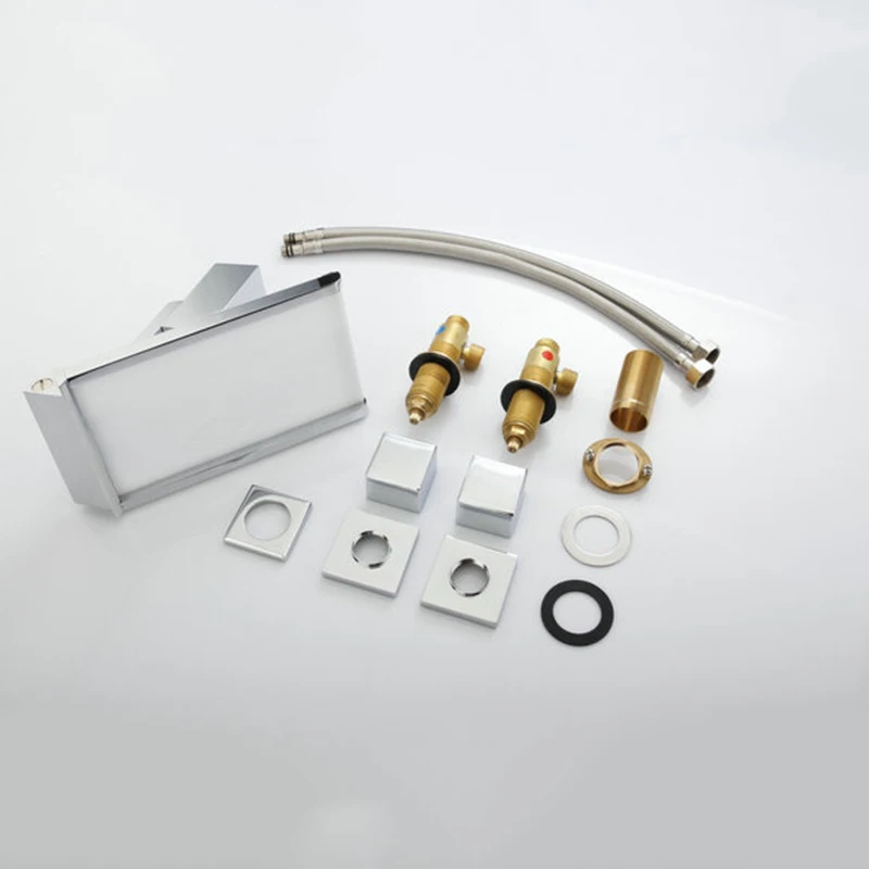 

JIENI Soild Brass Bathroom Waterfall Faucet Tap Deck Mounted Water Power LED Basin Mixer Chrome Bathtub Faucet 3 Pcs Set Mixer