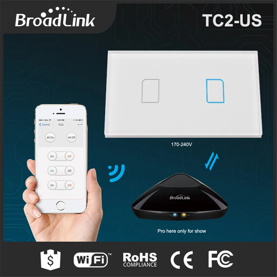 Broadlink TC2 US/AU умный дом RF433 сенсорный выключатель света 2 банды 1 способ