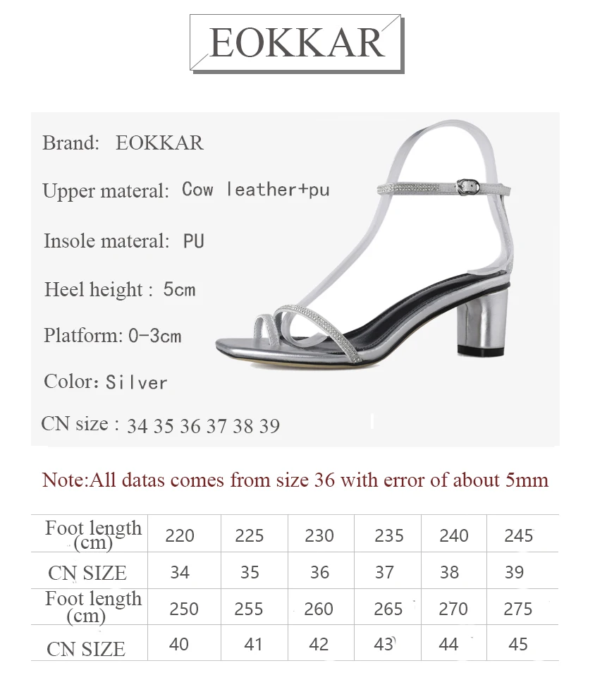 

Eokkar 2019 Fashion Silver Open Square Toe Med Heel Ladies Sandals Slip On Buckle Strap Flip Flops Women Sandals Size 34-39