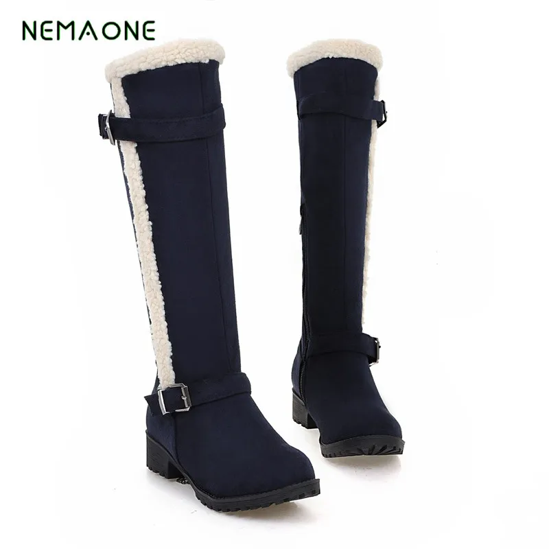 NEMAONE/ г., новые модные зимние женские сапоги до колена на меху на высоком каблуке теплая женская обувь модные зимние сапоги на танкетке