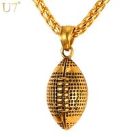 u7 men necklace athlete sport fan gift jewelry gold stainless steel workout american football fitness chain pendant ball p917