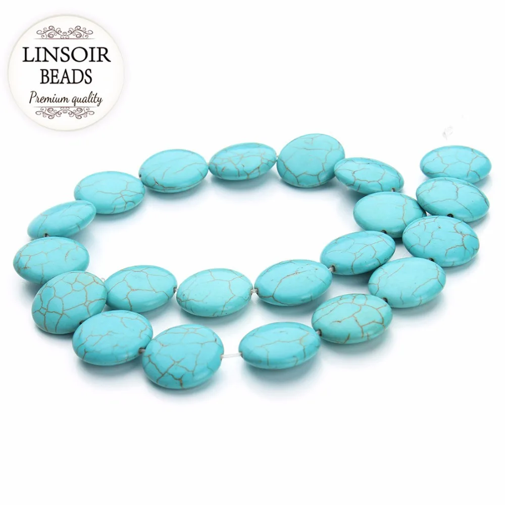 LINSOIR 20pcs/lot Dia 20mm White Blue Turquoises Beads for Jewelry Making Oval Natural Stone Necklace Bracelet Material | Украшения и