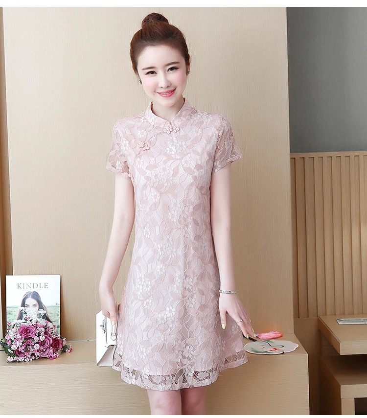 womens woman ladies summer cheongsam cute lace big plus size M-5XL XXL XXXL 3XL XXXXL 4XL 5XL loose Casual blouse dress