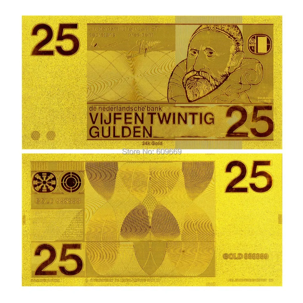 1973 год валюты Нидерланды банкноты с покрытием 25 Gulden 99.9% чистое золото оптовая
