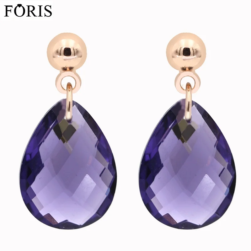 Purple FORIS брендовые Ювелирные изделия 7 цветов Великолепные красивые серьги из розового золота с большими кристаллами для женщин подарок на продажу PE022 - Окраска металла: Purple