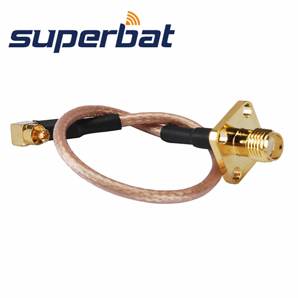 Superbat SMA Cable Assembly SMA Female Panel Mount to MC-Card Right Angle RG316 15cm