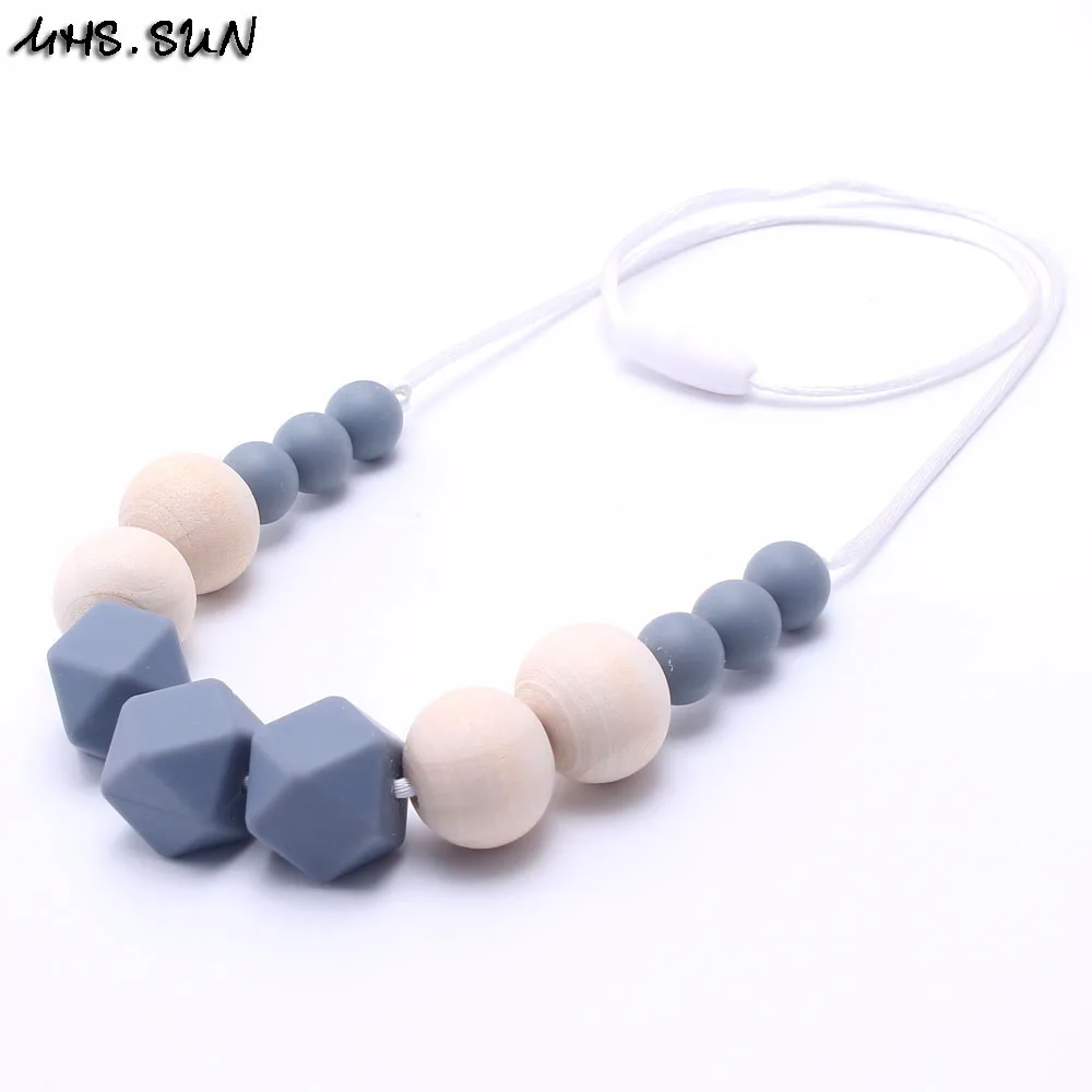 MHS.SUN Food grade material silicone&ampwooden beads necklace long rope chain cute baby teething suit breastfeeding women | Украшения и
