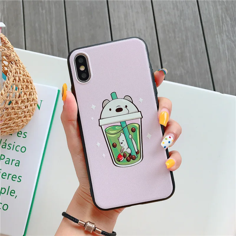 Мультяшный жемчужный молочный чай медведь чехол для телефона iphone Xs Max XR X 8 7 Plus 6S 6