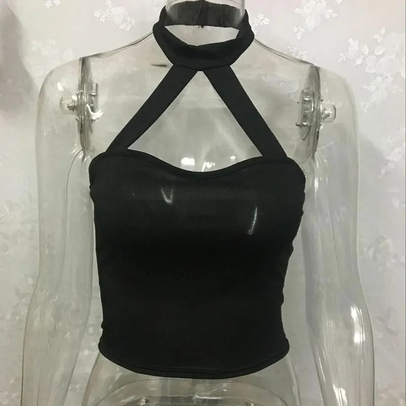 Женский топ без бретелек с открытой спиной Bare Midriff однотонная черная летняя майка