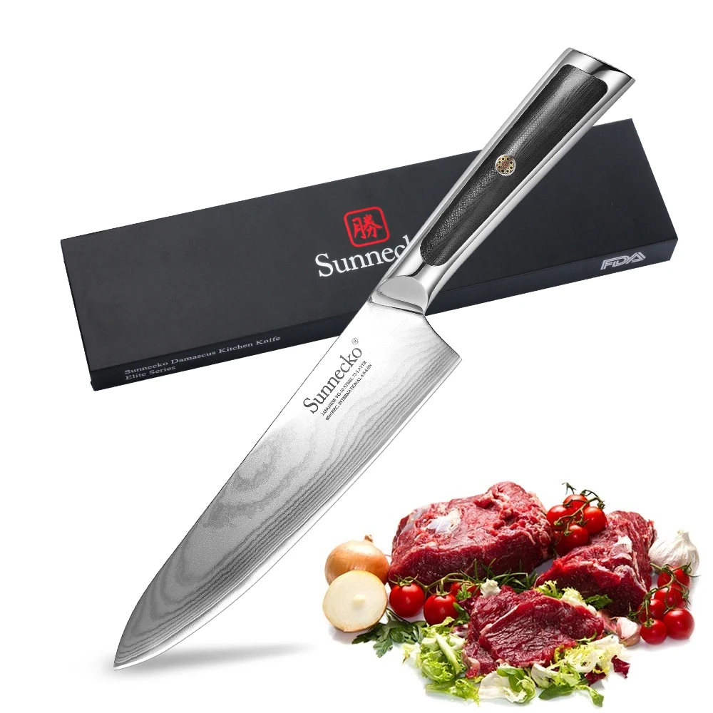 

SUNNECKO 8" inch Chef's Knife Kitchen Knives Japanese 73-Layer Damascus VG10 Steel Sharp Blade G10 Handle Cutter Tools