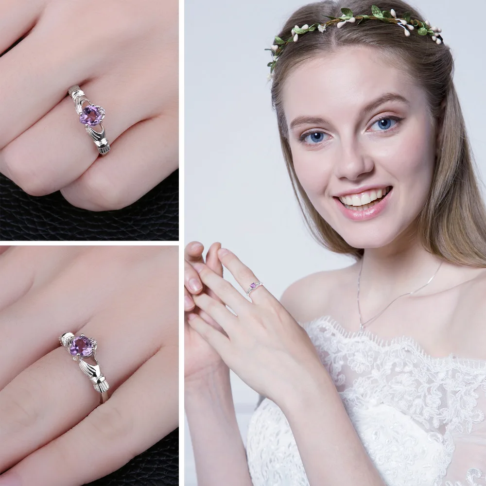 JewelryPalace натуральный аметист ирландский Claddagh кольцо Твердые 925 пробы серебро сердце любовь ювелирные украшения февраля Камень распродажа