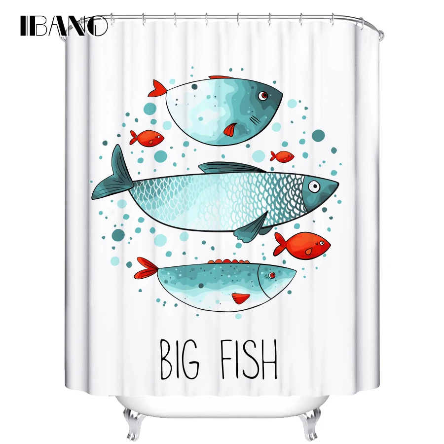 

IBANO Shower Curtain Fish Sea Customized Bath Curtain Waterproof Polyester Fabric Curtain For The Bathroom With 12pcs Hooks