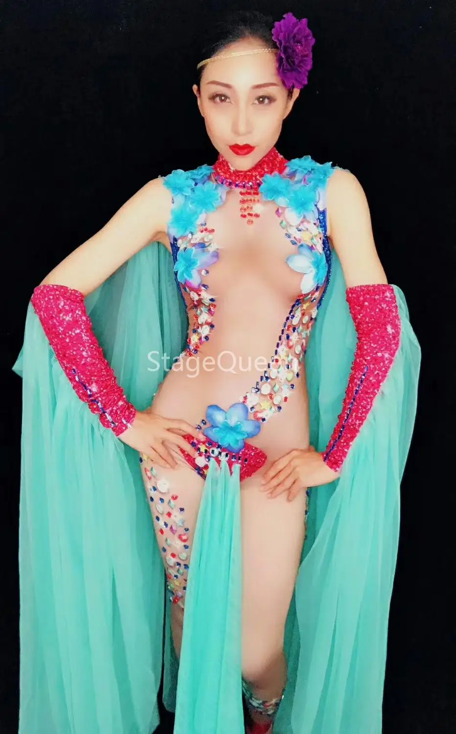 Современное женское боди для ночного клуба певицы комбинезон с рукавом-лодочкой