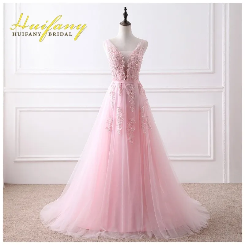 Праздничное платье 2018 элегантные V шеи Кружева аппликация бисером длинное