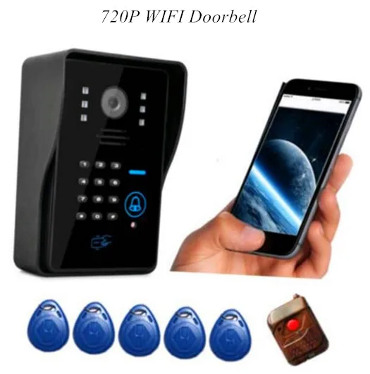 Беспроводной дверной видеодомофон 720P с Wi-Fi паролем идентификационной картой