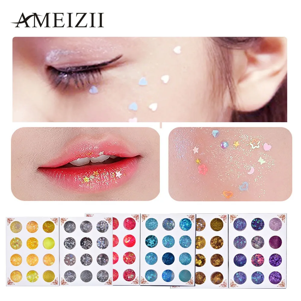 Ameizii 12 коробок блеск для тела Смешанная чешуйчатая Лоскутная блестящая тени для век Блестки для ногтей тени для век блестящий ФЕСТИВАЛЬ Макияж набор инструментов