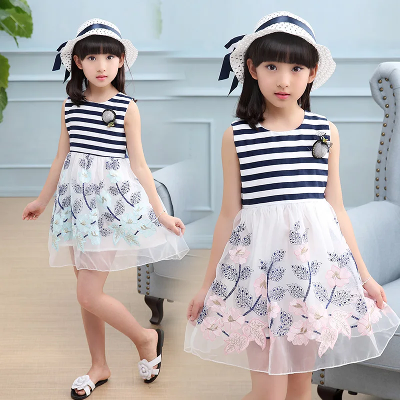 JMFFY Baby Girl Dress 2019 New Brand Floral Girls Summer Dresses Princess Kids For Clothing Sleeveless Striped Kid | Детская одежда и