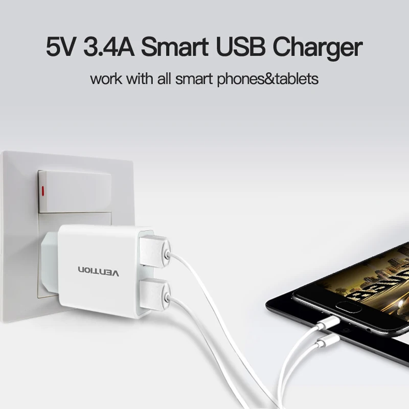 Vention зарядное устройство для мобильного телефона 5 в 1A 2.4A двойное USB портативное