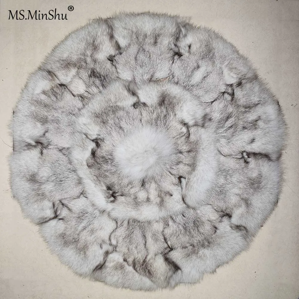 

Round Shape Genuine Fox fur Cushions for Car Seat Natural Fox Fur Seat Cushion Chair Cover Patchwork