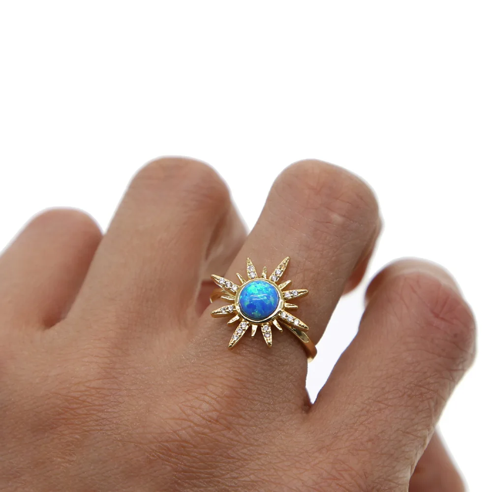 Женское кольцо с разноцветным цирконом Винтажное голубым огненным опалом цвета