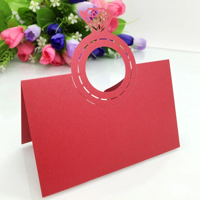 50 шт. лазерное кольцо с бриллиантами имя стола карты свадебные вечерние товары на