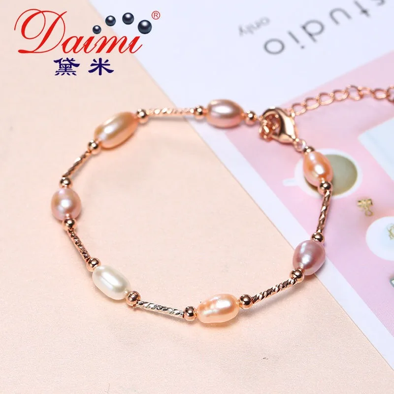 DAIMI жемчужный браслет рисовый смешанный цвет модный с розово-золотыми трубками |