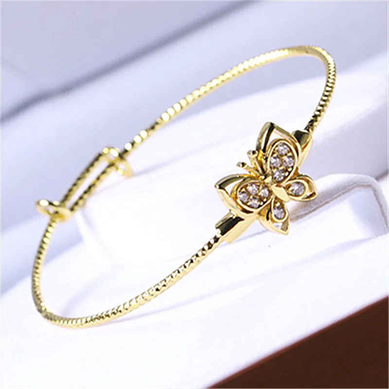 Новый Модный классический браслет с золотыми бабочками и цирконием для девочек