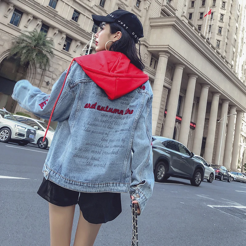 Spring Loose female jacket High Quality Embroidery Harajuku Hooded Jean Jacket Female BF Autumn Coat Denim jacket for women