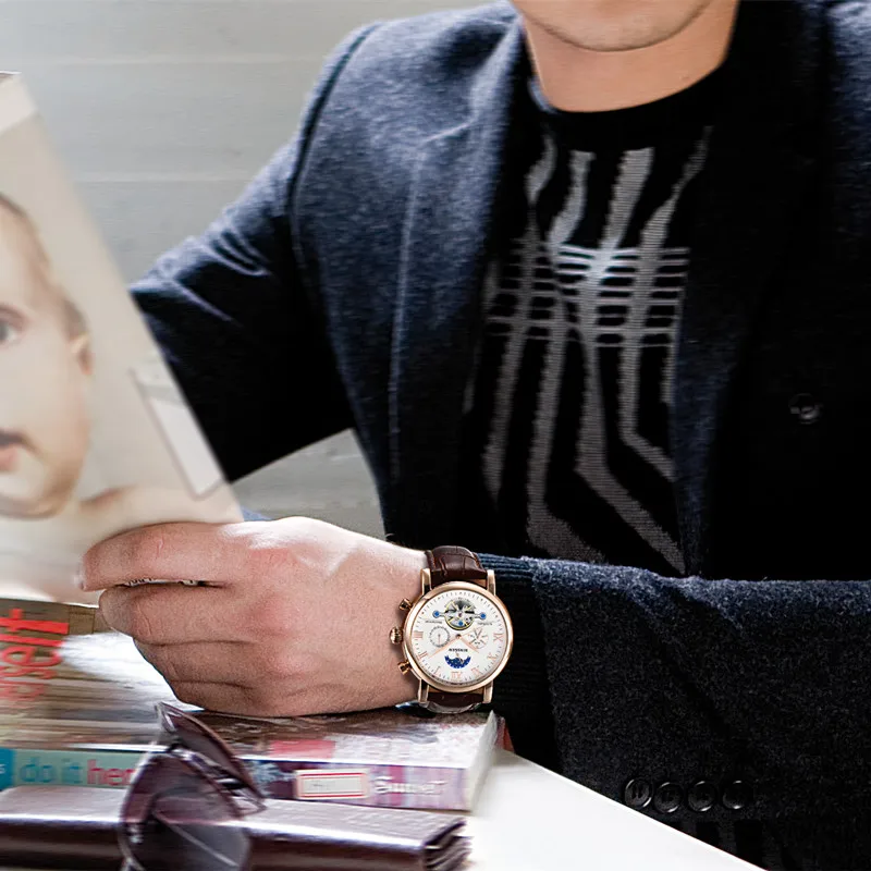 Мужские автоматические механические часы Tourbillon модные и повседневные Роскошные