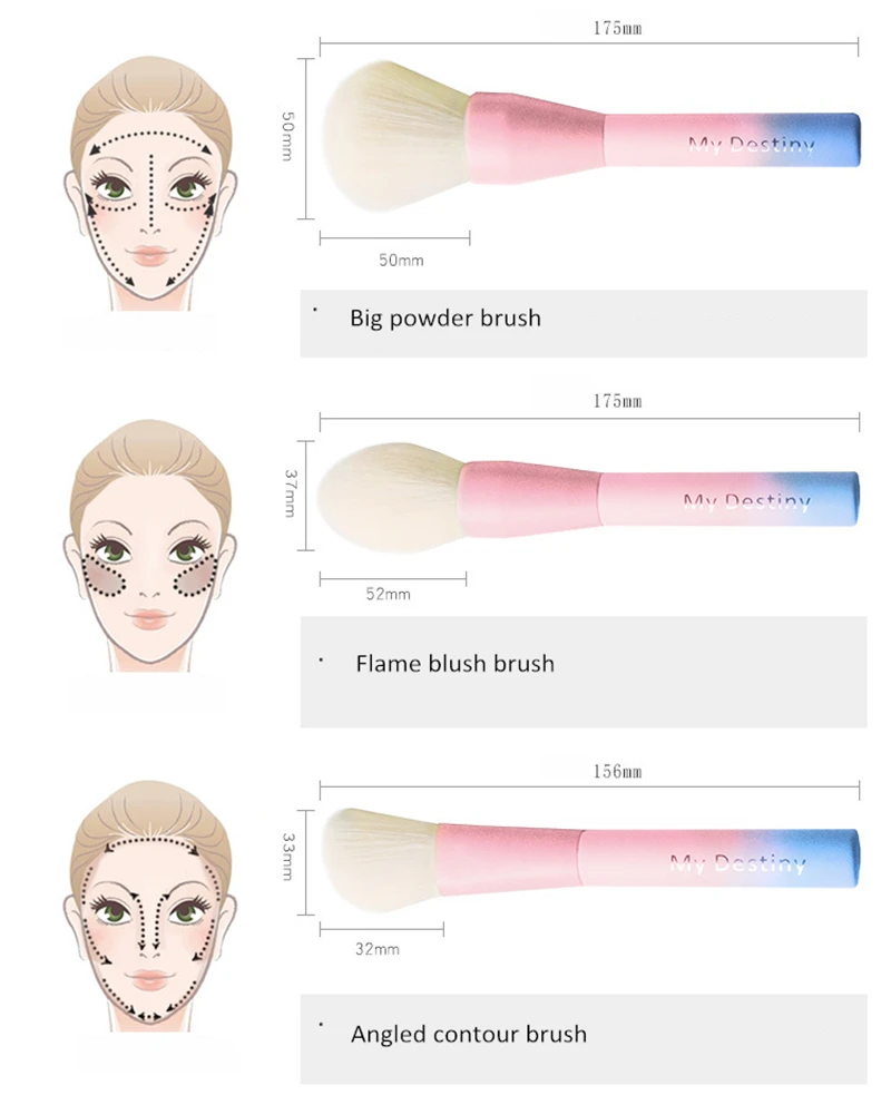 VDL+ My Destiny Pro 14Pcs Makeup Brushes Set Gradient Pink Yellow Soft Blusher Powder Complete Cosmetic Brush Kit with Bag