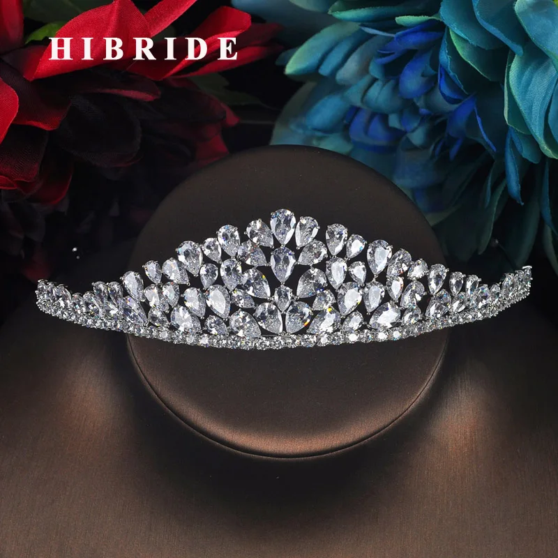 

HIBRIDE Fashion Water Drop Shape Bridal Wedding Crown Rhinestone Princess Tiara Hair Accessories Engagement Party Show C-64