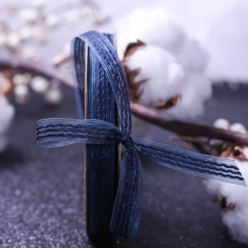 navy blue 10 ярдов 1 см волнистая лента из органзы высокого качества лента вечерние свадебные украшения для торта аксессуары ручной работы - Цвет: navy blue