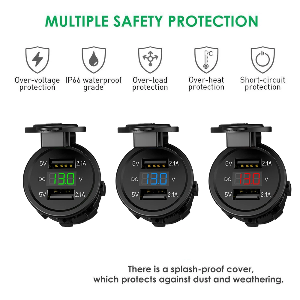 Powstro Dual USB зарядное устройство автомобильное зарядное устройство Прикуриватель разъем светодиодный вольтметр Водонепроницаемый мобильный телефон смарт Зарядка адаптер