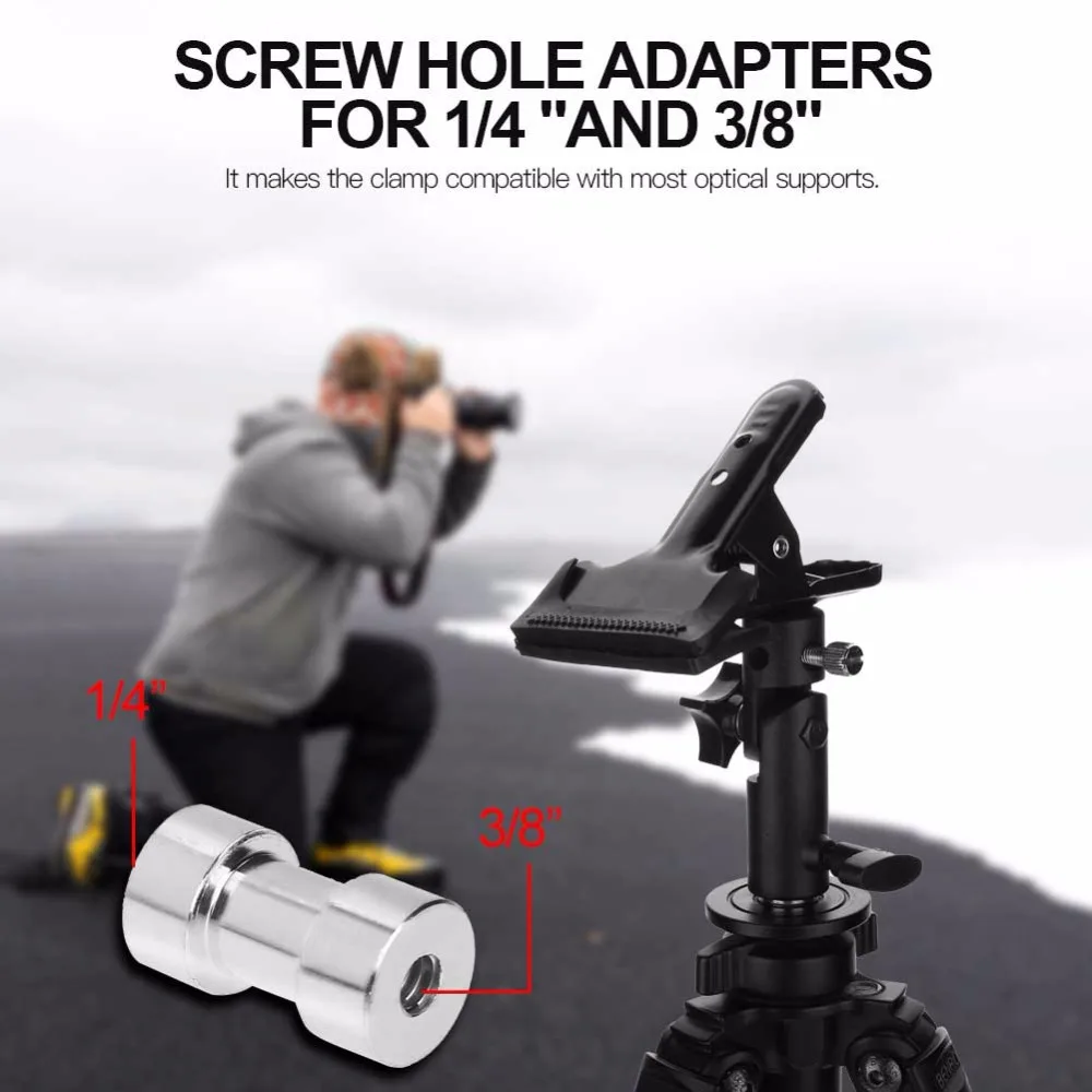 Metal Clamp 3/8'' &amp 1/4'' Screw Mount Rotatable Clip Holder Light Stand Studio Photography Accessory for Photo Reflector |