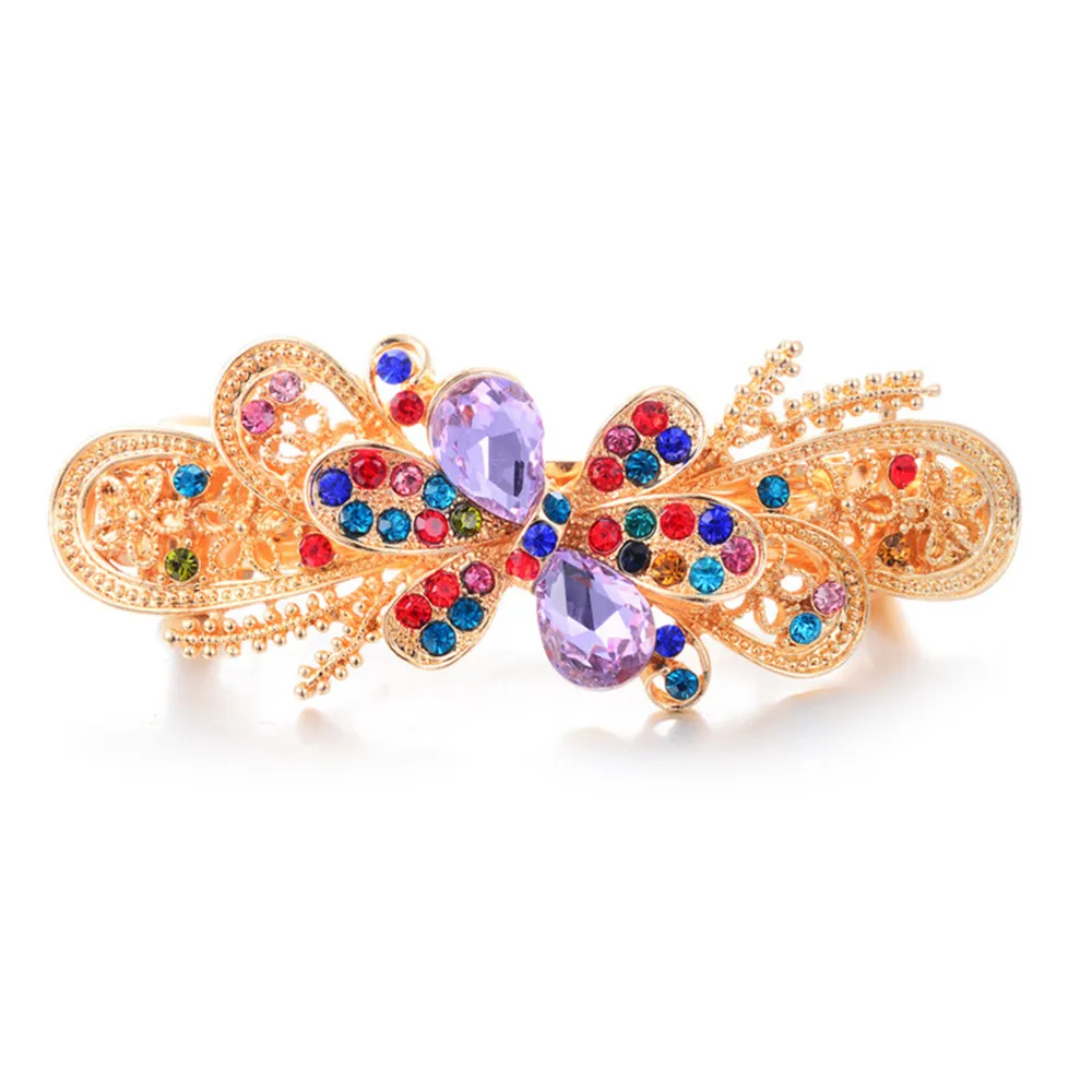 

Colorful Crystal Flower Barrettes Women Brand Hair Jewelry Gold-color Hair Clip Wedding Hair Accessories Hairpin Hair Ornaments