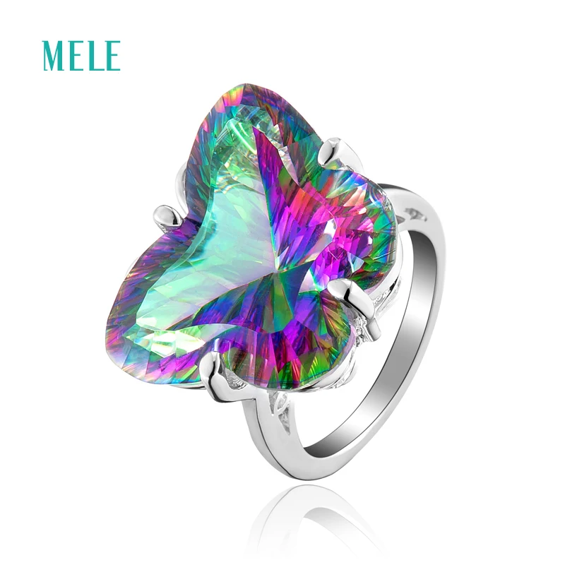 MELE натуральные Мистик кварты серебряное кольцо Радужный кристалл в форме