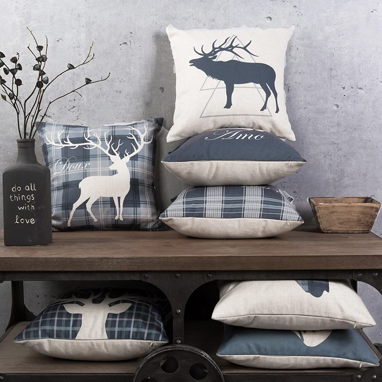 Decorative cushion cover/ plaid and deer enjoy cover/customized size sham | Дом и сад