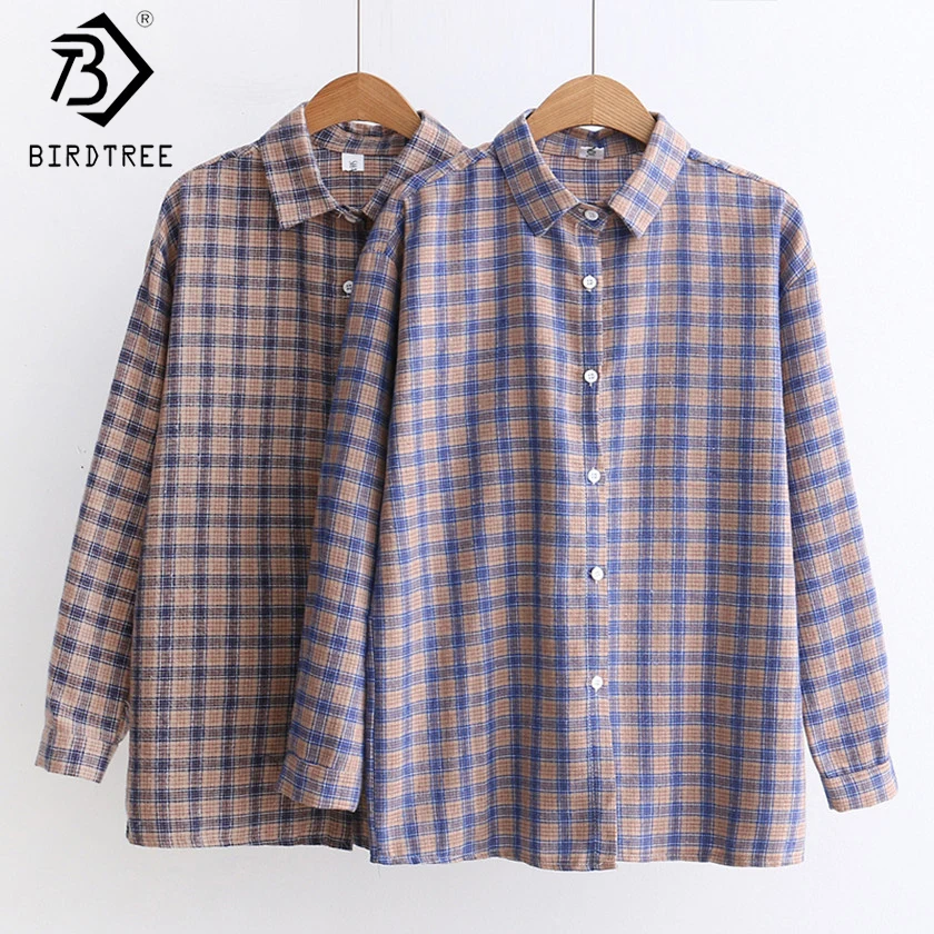 Блузка женская клетчатая свободного покроя в Корейском стиле|female shirts|korean women