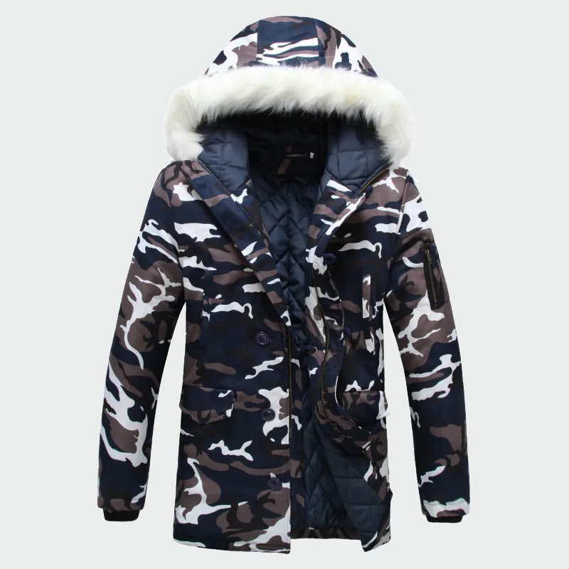 Navy Camo Зимние мужские пальто, теплые толстые мужские куртки, стеганые повседневные парки с капюшоном, мужские пальто, Мужская брендовая одежда, S-5XL ML059 - Цвет: Navy Camo