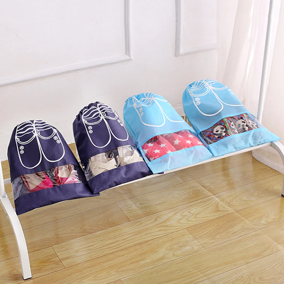 

Portable Tote Waterproof Travel Shoes Bag Organizer Cover Drawstring Pouch Storage Non-Woven Laundry Organizador