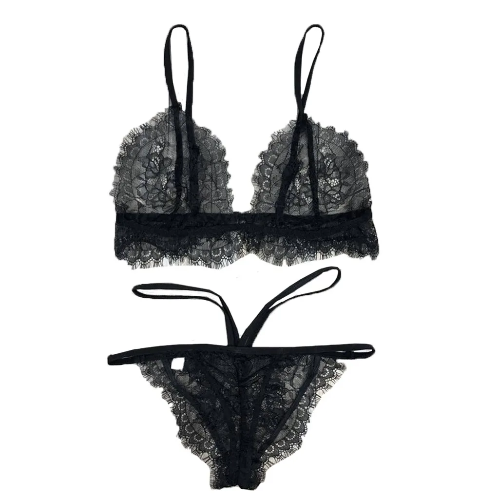 2 шт женское кружевное пикантное белье с бретельками бюстгальтер и трусики набор