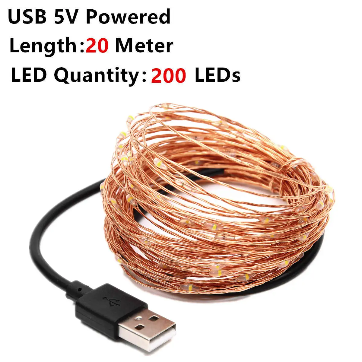 20M Copper Wire 5 в USB светодиодный светильник 10 м 5 м Медный Серебряный провод водонепроницаемый Сказочный светодиодный светильник на Рождество для свадебной вечеринки - Испускаемый цвет: 20M Copper Wire