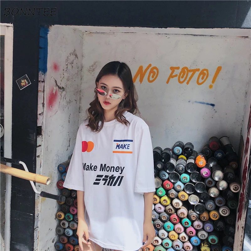 Женская футболка с принтом Harajuku простая универсальная уличная одежда в